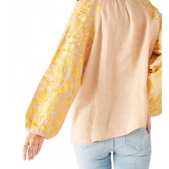 Voyageur by Mersea Palermo Embroidered Blouse Linen Top Women Size M Boho Floral - Picture 2 of 15